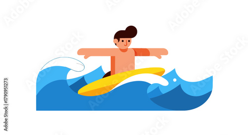 Surfer Balancing Amidst Vibrant Ocean Waves Using Modern Geometric Aesthetic