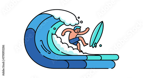 Surfer Catching Giant Wave Amidst the Ocean Waters with Board and Thrill