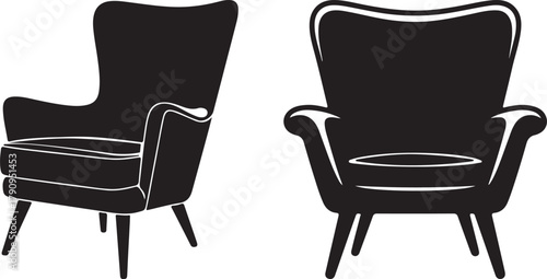 Mid century modern armchairs silhouette icon set vector illustration