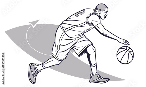 Dynamic Basketball Player Dribbling Illustration | Sports Vector Art for Posters, T-Shirt Design, Motion Pose Drawing Reference