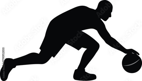 Basketball Player Silhouette Dribbling Ball – Dynamic Sports Vector Illustration for Athletic, Fitness, and Training Design Projects