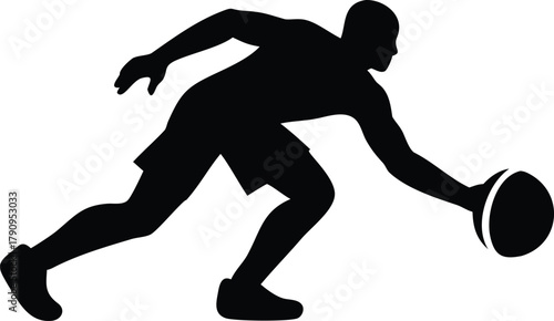 Dynamic Silhouette of Basketball Player Dribbling Ball – Sports Vector Illustration for Fitness, Training, and Athletic Design Concepts