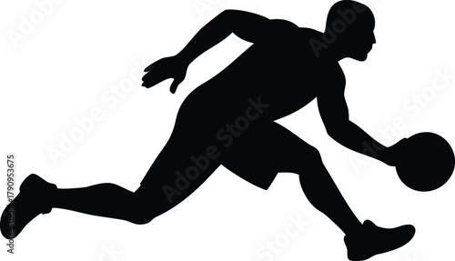 Basketball Player Silhouette Running and Dribbling Vector | Dynamic Sports Motion | Black and White Athletic Illustration