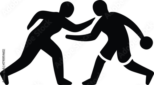 Basketball Players Silhouette in Action – One-on-One Defense and Dribble Motion Icon for Sports Logos, Training, and Fitness Inspiration