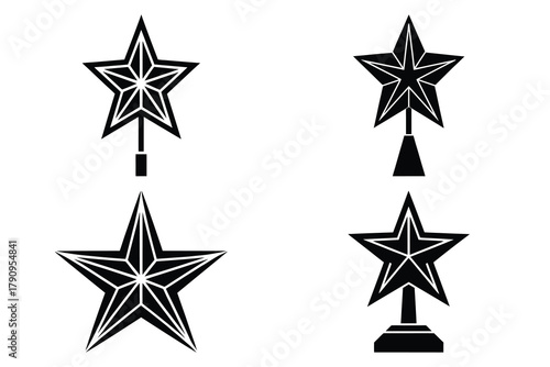 star topper vector icon set, black color and white background