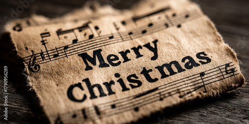 Merry Christmas in sheet music notes background