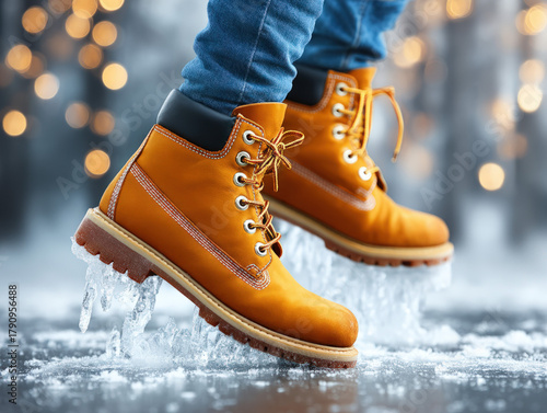 person slipping on icy snow