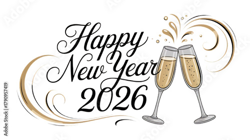 Elegant champagne toast celebration with golden swirls