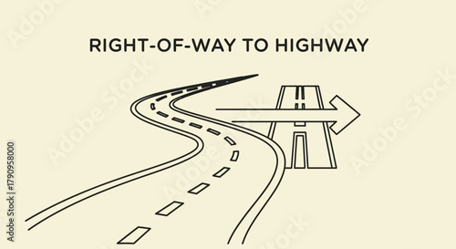 Straight Road Leading Into Highway, Connecting And Guiding Transportation System