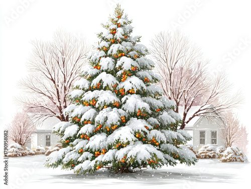 snow covered pine tree isol...