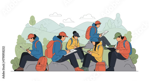 Students Capturing Scenic Beauty with Art and Sketching Nature's Wonderful Vistas