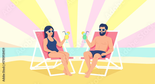 Summer Relaxation: Couple Enjoying Cocktails And Beachside Leisure Moments