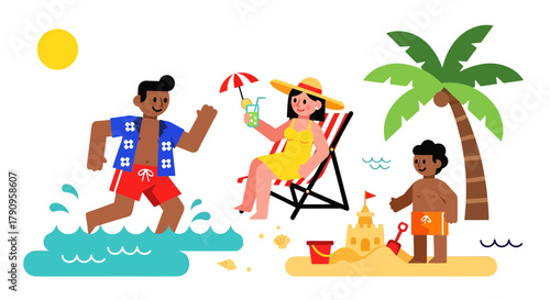 Summer Beach Day Illustration Featuring Vacation Fun, Recreation, And Happiness Moments