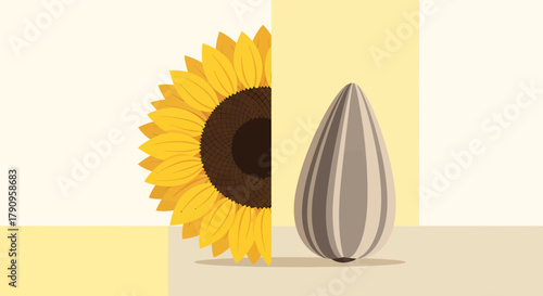 Sunflower: A Harmonious Visual Presentation of Petals and Seeds in a Vector Style