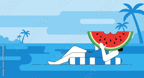 Summer Bliss: A Relaxing Day at The Beach with Refreshing Watermelon Enjoyment