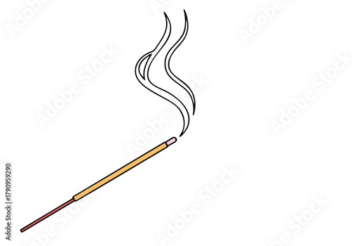stylized illustration depicts a burning incense stick releasing smoke symbolizing prayer Clean lines and a soft blue background create a serene and contemplative mood 