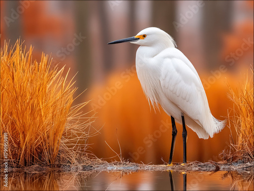 snowy egret bird in marsh