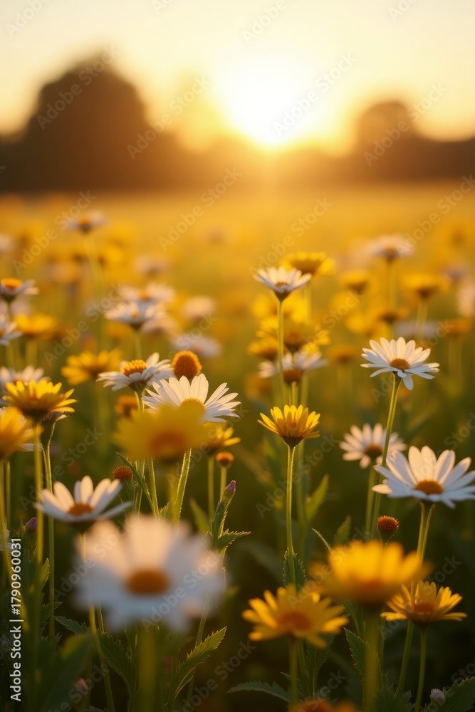 Obraz premium Wildflowers in Sunset Light – Nature Landscape and Summer Bloom Photography