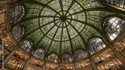 Majestic Floral Vault: Intricate Glass Canopy Illuminating Architectural Grandeur and Interior Space Design
