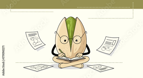 Smart Pistachio Taking Notes And Working, Studying Documents And Concepts Thoroughly