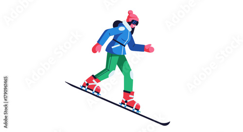 Snowboarder Adorned In Colorful Winter Attire Gliding Down A Slope Beautifully