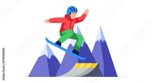 Snowboarder Performing A Jump Against Mountains, On A Dark Background To Boost Creativity