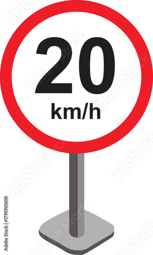 Speed limit sign 20 km/h icon vector illustration on white background