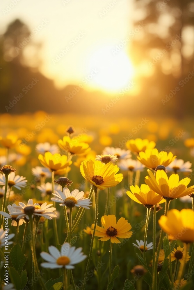 Fototapeta premium Wildflowers in Sunset Light – Nature Landscape and Summer Bloom Photography