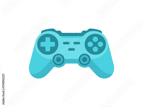 A blue video game controller is isolated on a white background.