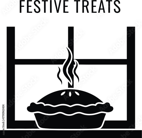 Festive treats vector illustration featuring a pie on a window sill for the holiday season