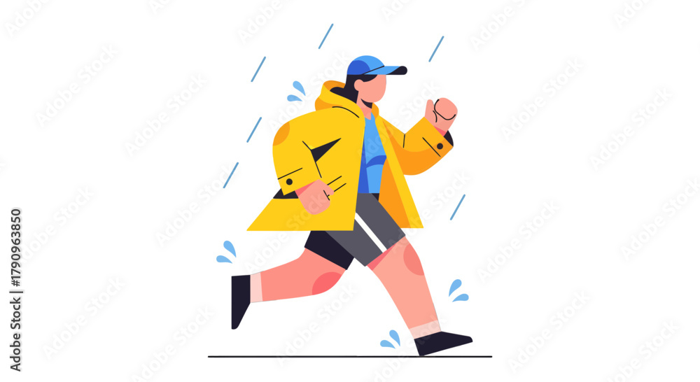 Fototapeta premium Runner In Protective Gear In The Rain On A Dark Background With Graphic Style