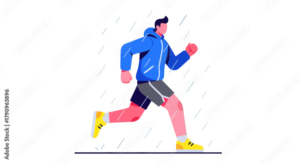 Fototapeta premium Runner In The Rain, Silhouette With Minimalist Illustration Against Black Background