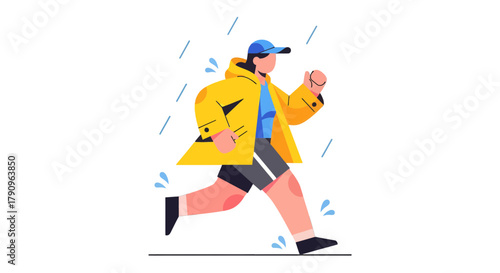 Runner In Protective Gear In The Rain On A Dark Background With Graphic Style