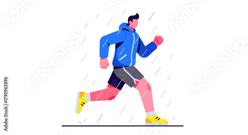 Runner In The Rain, Silhouette With Minimalist Illustration Against Black Background