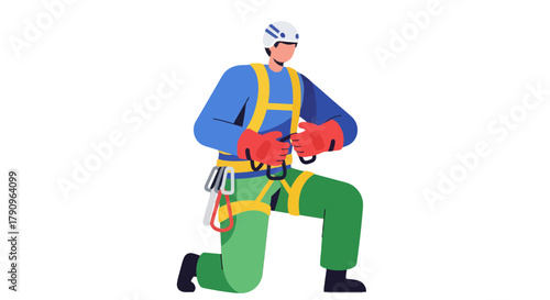 Safety Technician Kneeling, Preparing Professional Gear, for the Task ahead