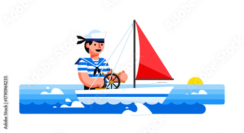 Sailor Navigating a Sailboat During Sunset on the Ocean With Bright Colors