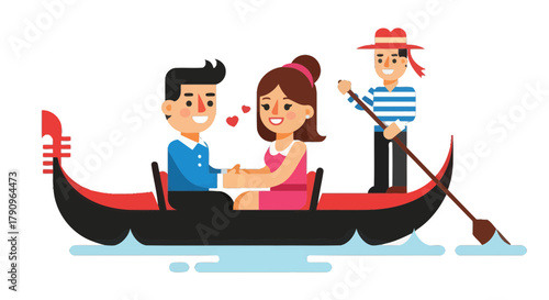 Romantic Couple Rowing a Gondola in Venice Italy Enjoying a Lovely Date Together