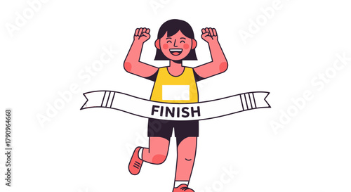 Runner Crossing Finish Line in Festive Celebration of a Race Accomplishment