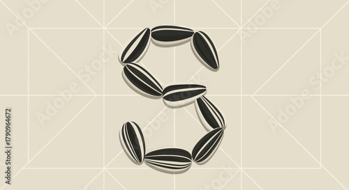 Seed-Formed Letter 'S' Composition Against Textured Geometric Background