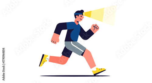 Runner Illuminating The Path Forward With Headlamp During The Evening Hours