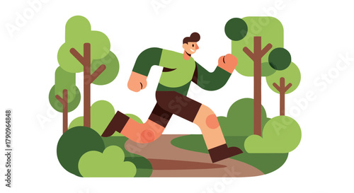 Runner in a Forest, Energetic Illustration of a Person Jogging Through a Park