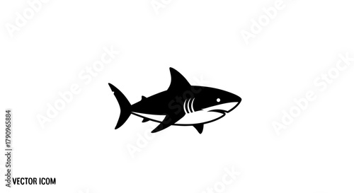 Great White Shark Icon: A stylized, monochrome illustration of a powerful great white shark, symbolizing the apex predator of the ocean depths.