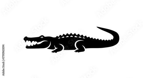 Minimalist Alligator Icon: An illustrative silhouette of a fierce alligator, with its jaws wide open, showcasing a clean, bold graphic design.