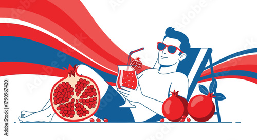 Relaxation And Refreshment: A Refreshing Summer Illustration With Stylish Man Enjoying