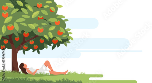 Relaxation And Refreshment Under The Shade Of Fruitful Trees, Peaceful Stillness