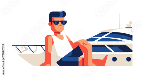 Relaxing On A Yacht, Sunbathing And Enjoying The Summer Vacation On A Luxury Vessel