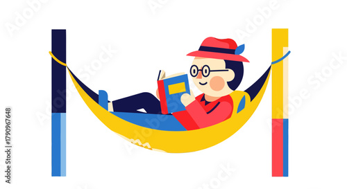Relaxed Figure Reading While Lying In A Hammock On A Bright Sunny Day