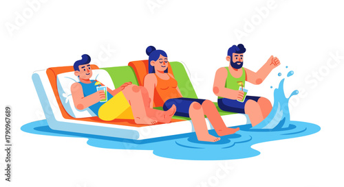 Relaxed Individuals Enjoying Leisure Activities And Sipping Refreshing Drinks At The Aquatic Pool