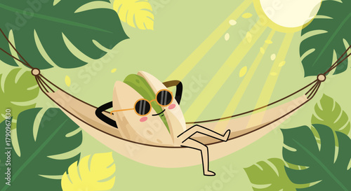 Relaxing Pistachio Lounging in Hammock Enjoying the Tropical Sunlight