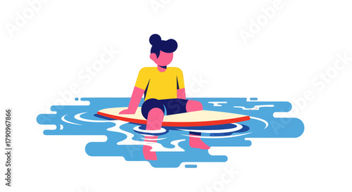 Relaxing Surfer Enjoying Peaceful Moments on Water with Surfboard and Black Backdrop